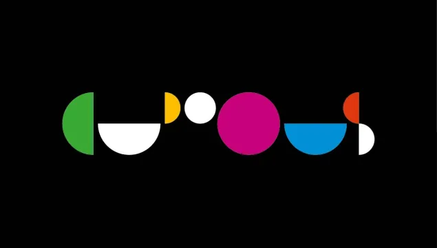 We The Curious logo - a series of coloured circles and semi-circles on a black background