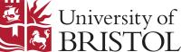 Red and white graphic logo with four quarters showing a ship, a sun, a book and a unicorn next to the words 'University of Bristol'